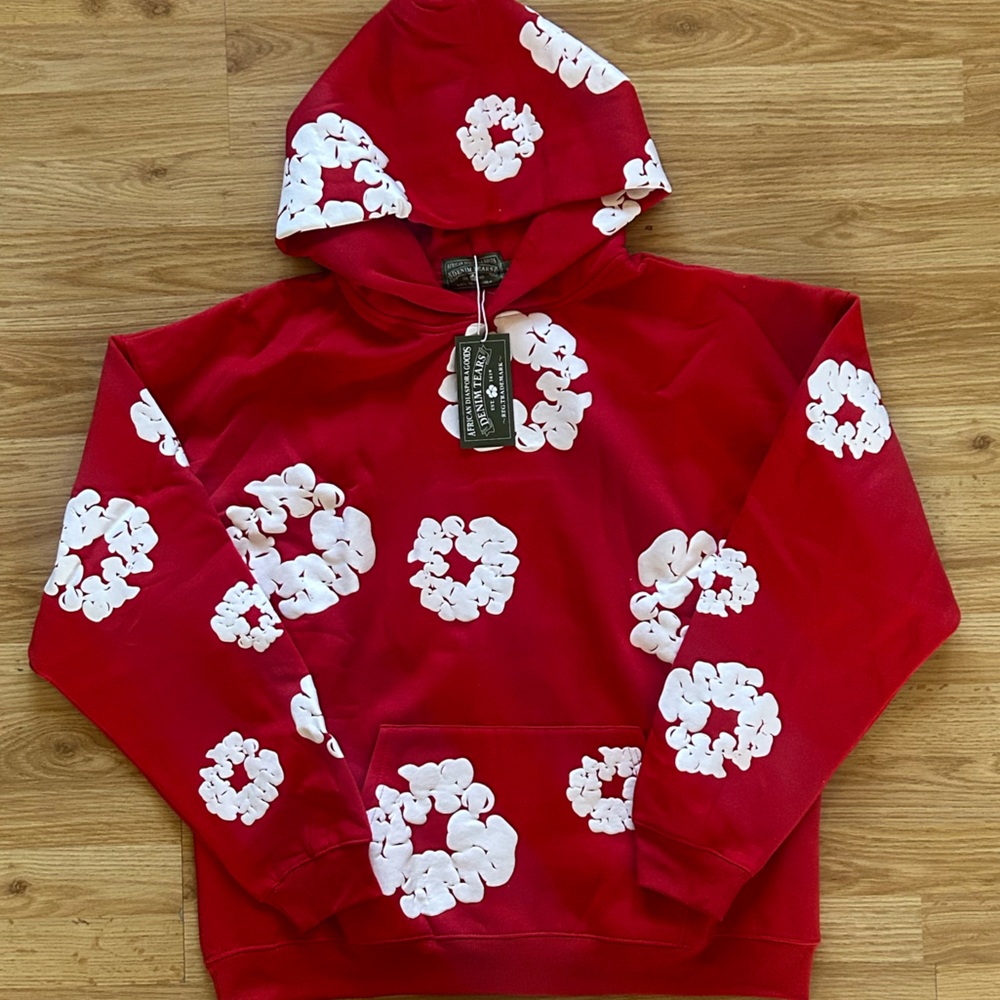 Denim Tears Red Sweatshirt with White Floral Design